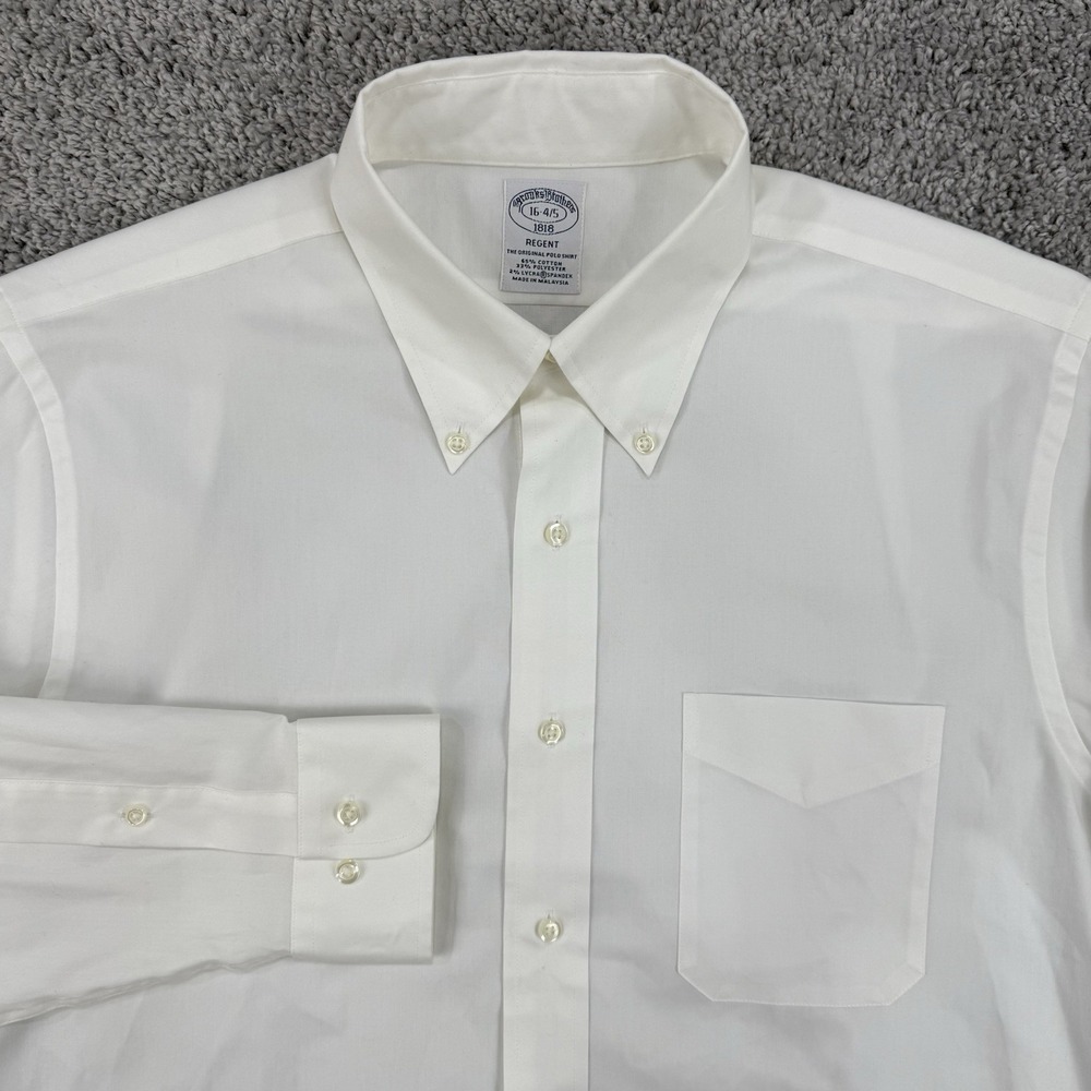 Brooks Brothers Regent Shirt Men's 16-4/5 Solid White Long Sleeve Button Down